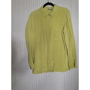 Chicos Design Silk Button Front Long Sleeve Shirt Green Size 2